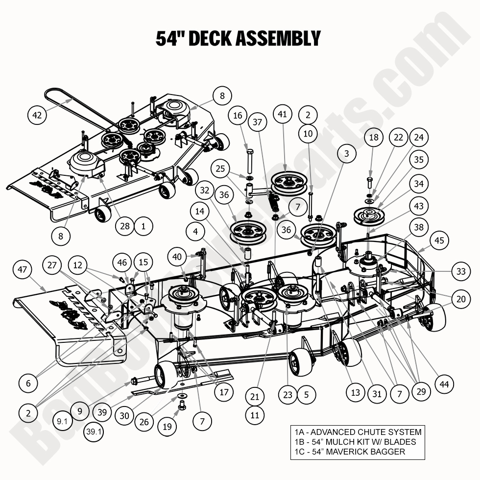2216 - Bad Boy Mower Parts Lookup > 2020 > Maverick > 54\" Deck Assembly